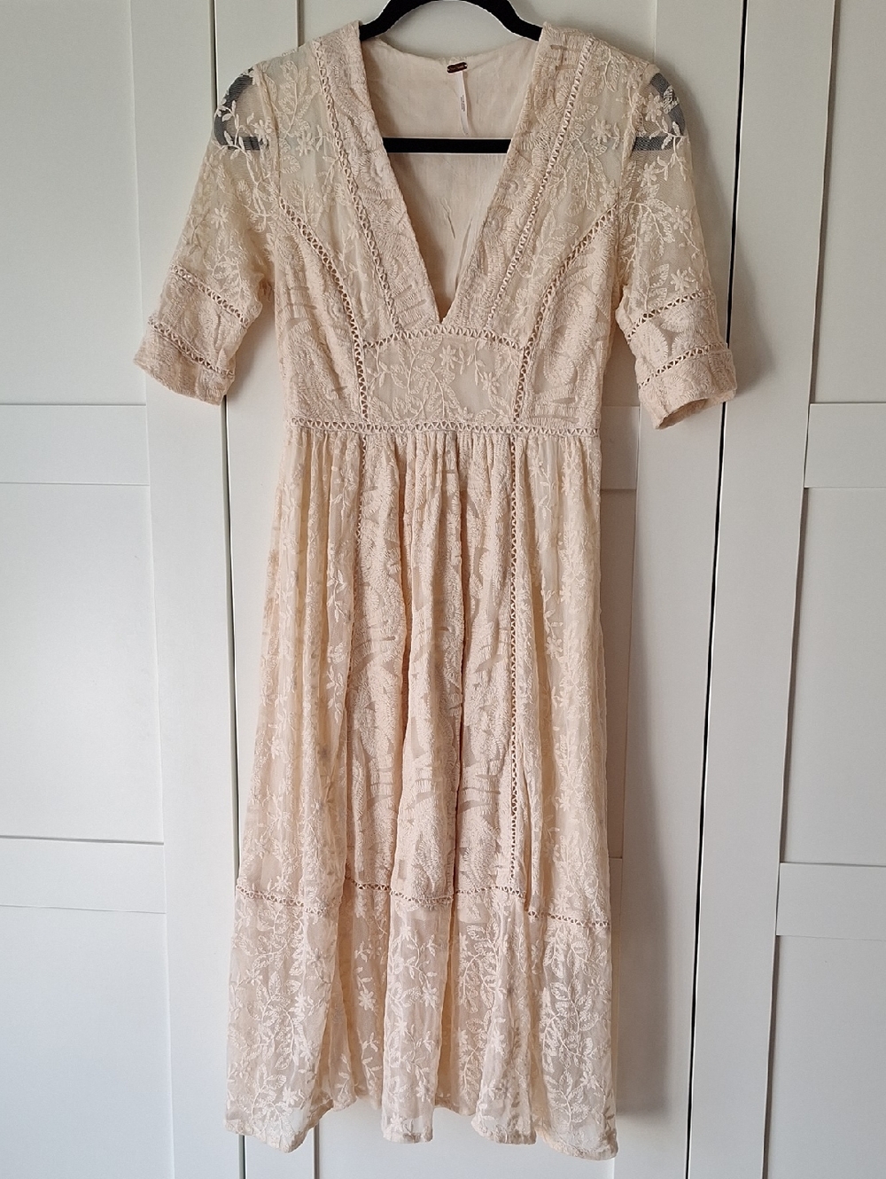 Free People Lace Midi Dress in Cream